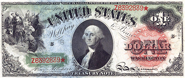 George Washington on a $1 legal tender note introduced in 1869. George Washington on a $1 legal tender note introduced in 1869.